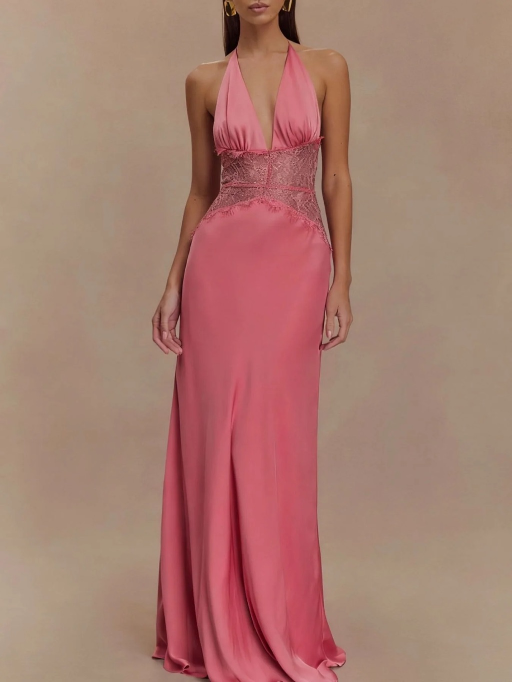 Jolie Rose-Pink Halter Lace Waist Wedding Gown